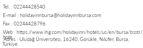 Holiday Inn Bursa telefon numaralar, faks, e-mail, posta adresi ve iletiim bilgileri